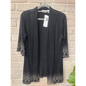 Chico's Elegant Black Cardigan with Patterned Edges